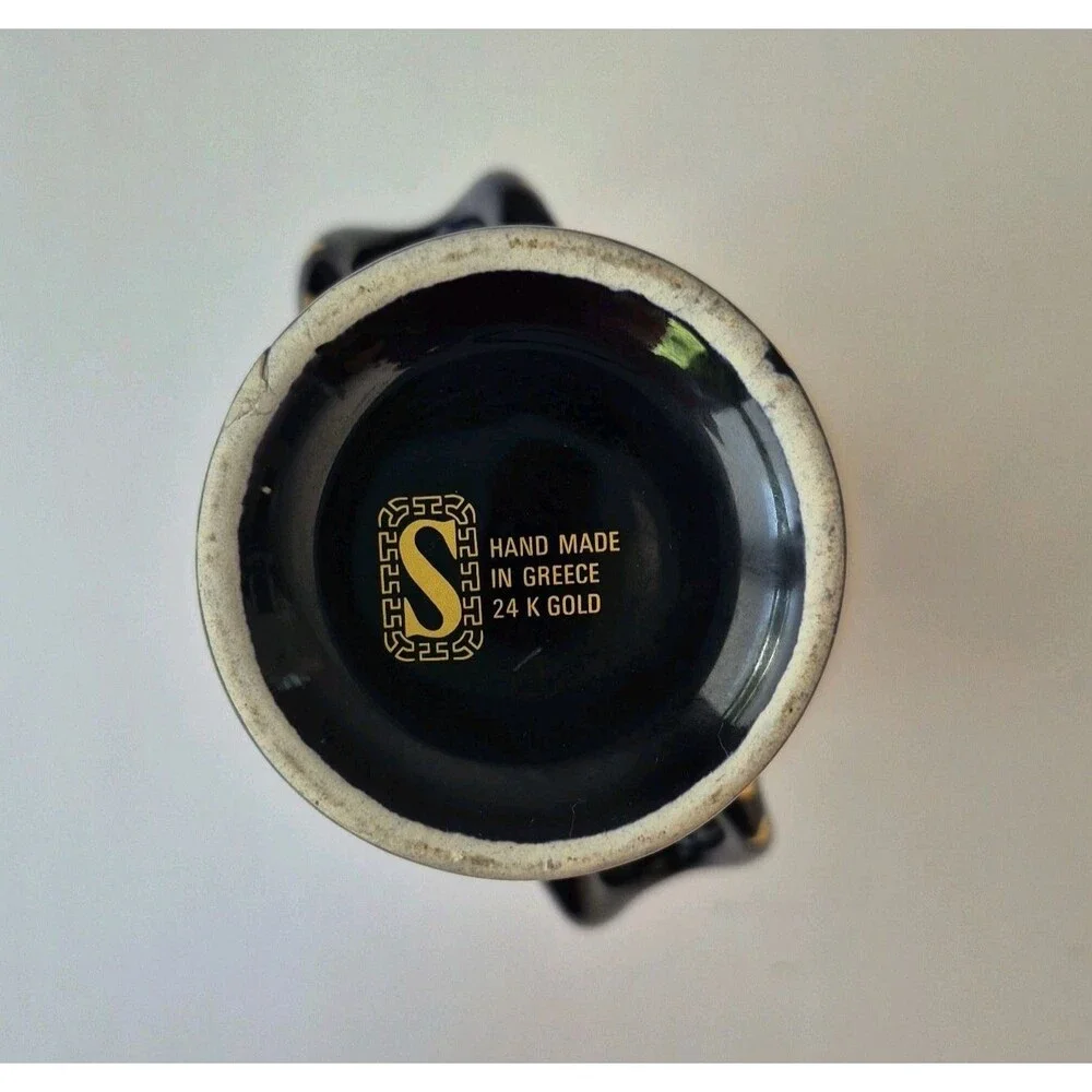 Spyropoulos Handmade Black and 24K Gold Inlay Double Handle Urn Vase 5.5 IN